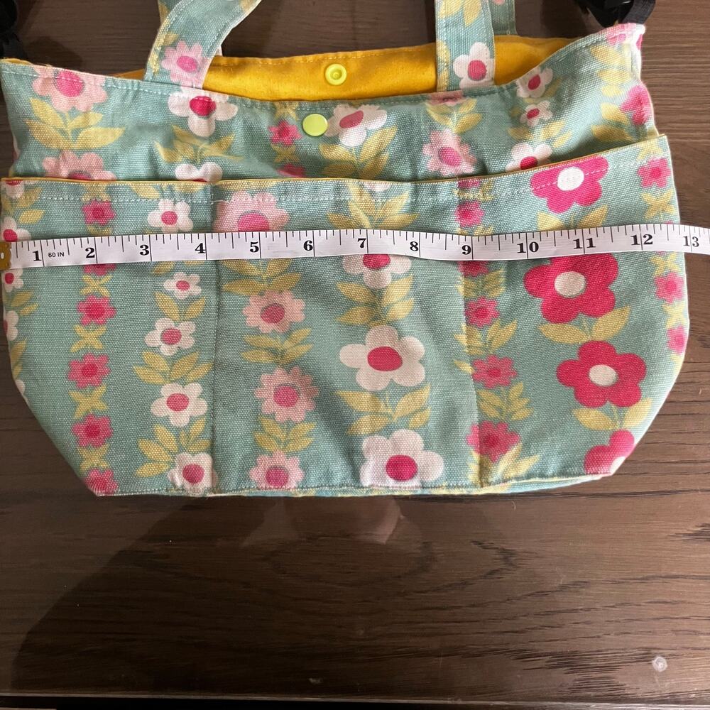 Handmade Floral Cottagecore Tote Bag Crossbody Purse Teal Pink Canvas Cute - Picture 13 of 16